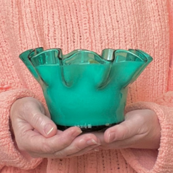 Teal Blue Hand Blown Art Glass Hand Poured Scented Soy Candle - Picture 6 of 7